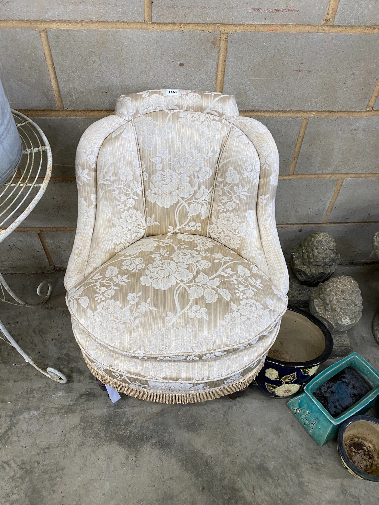 A late Victorian upholstered side chair, width 62cm, depth 60cm, height 80cm